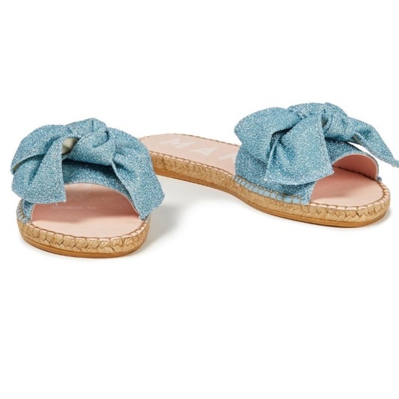 MANEBI Bow-embellished Lurex Metallic Espadrille Slides Women’s Sz 39 (US 9) NEW - Picture 1 of 10